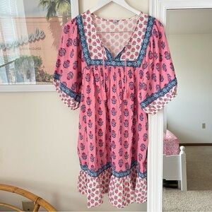 Old Navy Puff Sleeve Crafted Swing Mini Dress in Pink Floral Print XL